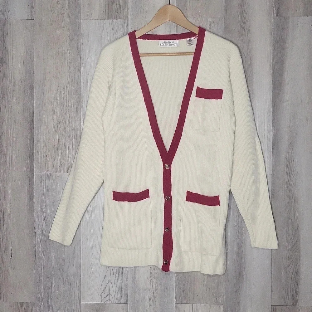 Linda Allard For Ellen Tracy Womens‎ S Vintage Cardigan Wool Ribbed Elegant